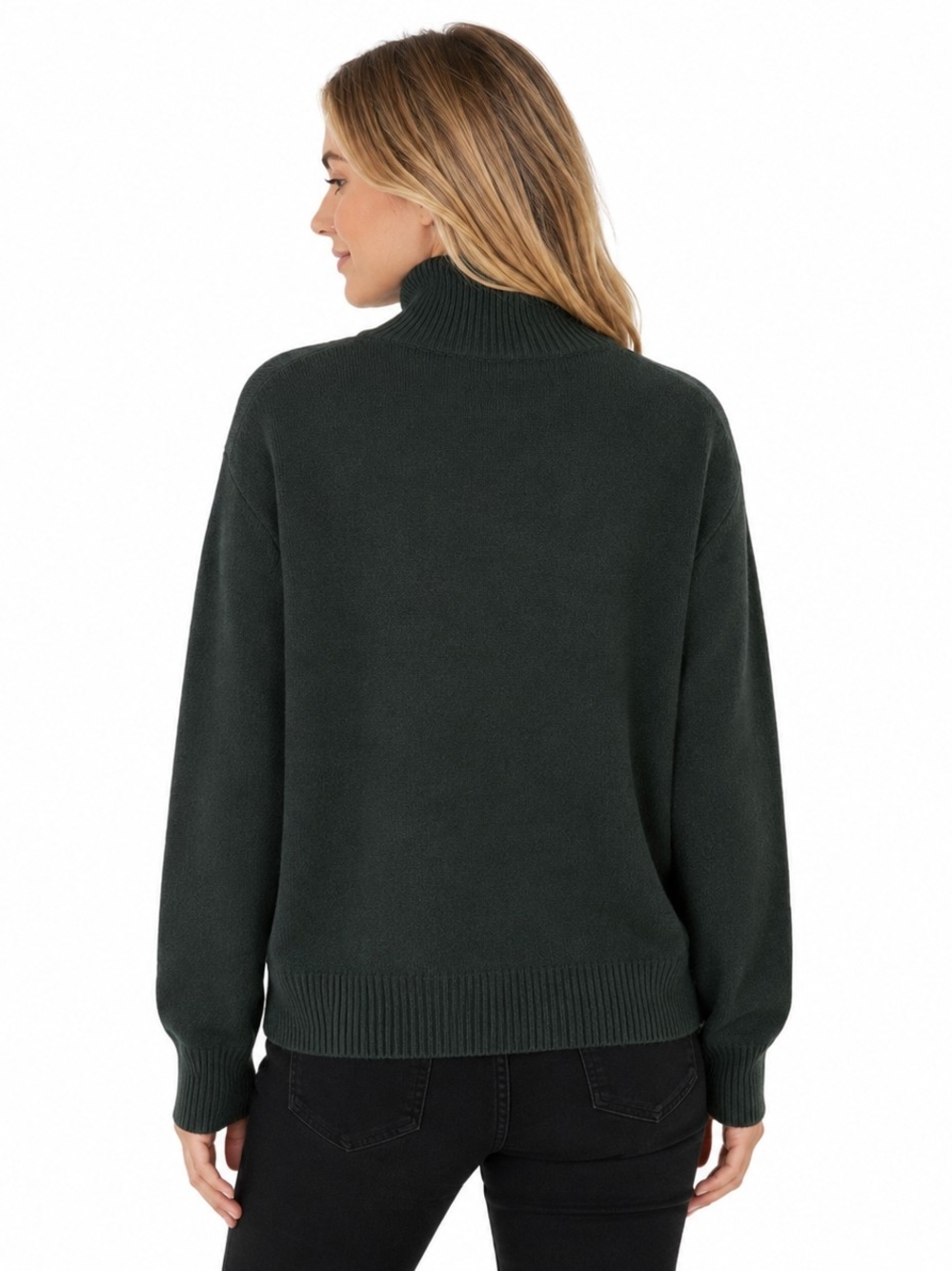 Zara Dark Green Wool Blend Turtleneck Sweater Size Small Minimalist Preppy - Picture 2 of 6